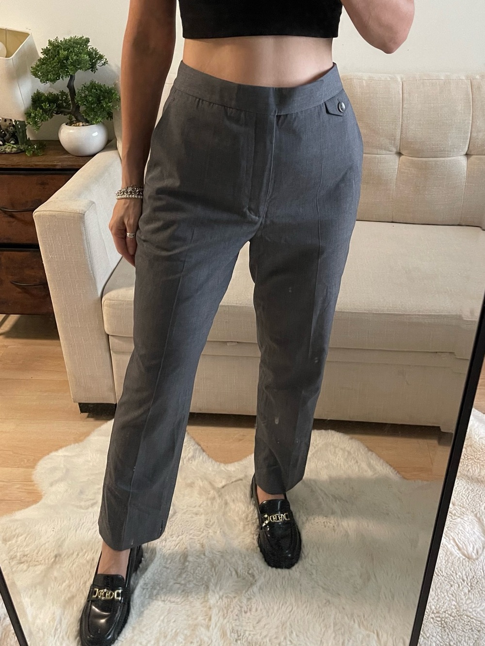 Maria McManus Grey Wool Tailored Trousers Pants Size 6 Quiet Luxury Office Siren